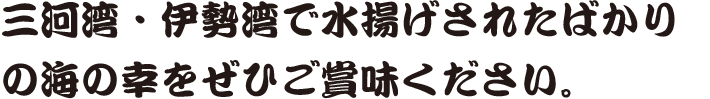 三河湾・伊勢湾で水揚げされたばかりの 海の幸をぜひご賞味ください。